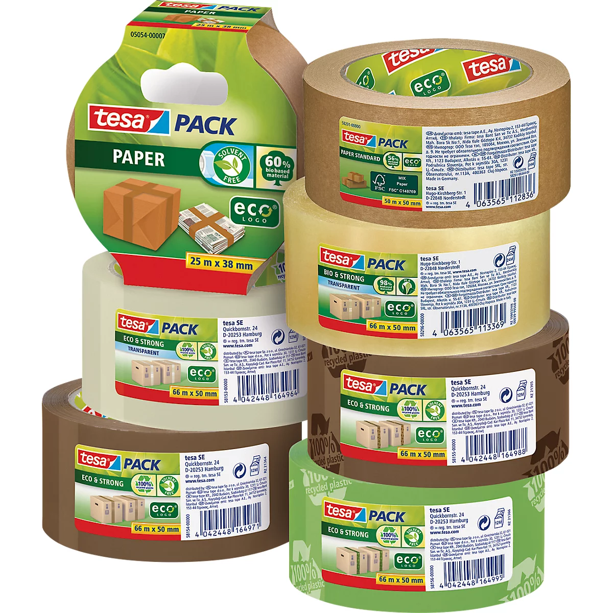 Ruban adhésif pour paquets tesapack Paper Standard ecoLogo, pour paquets jusqu'à 10 kg, L 38 mm x L 25 m, papier certifié FSC, marron