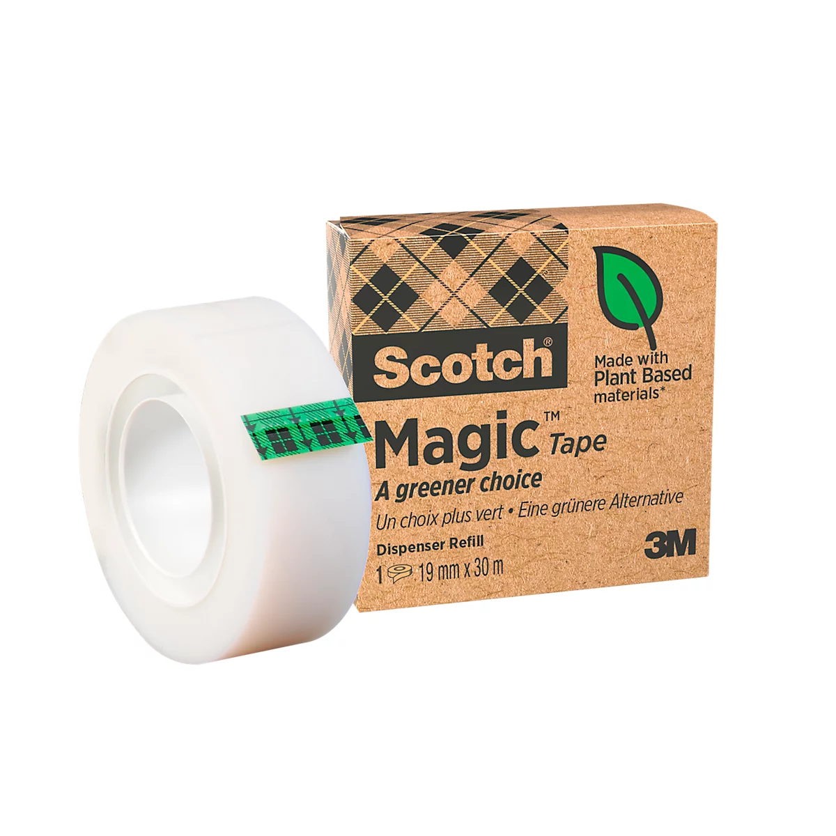 Ruban adhésif Scotch® Magic™, universel, déchirable à la main, compatible avec les dérouleurs de table Scotch®, adhésif 66 % végétal, L 30 m x l 19 mm, 1 rouleau