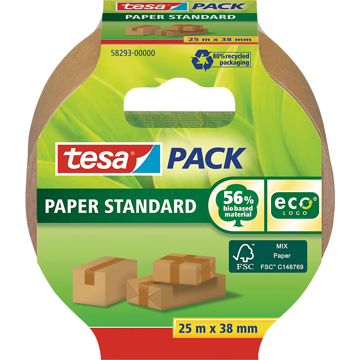 Ruban d'emballage Paper Standard ecoLogo tesa - L 38 mm x L 25 m - marron