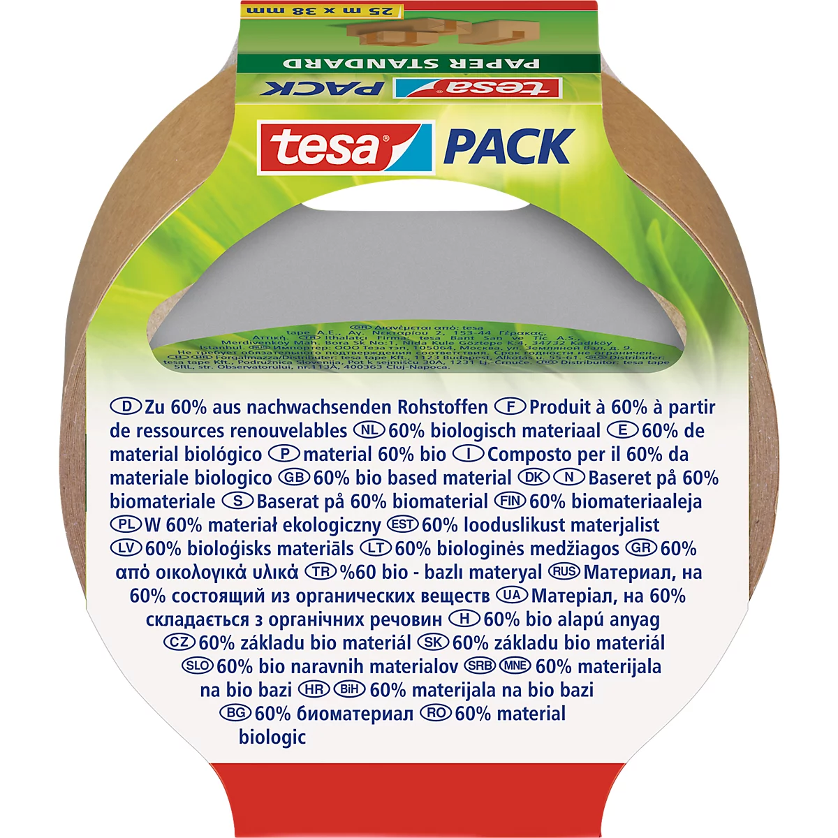 Ruban d'emballage Paper Standard ecoLogo tesa - L 38 mm x L 25 m - marron