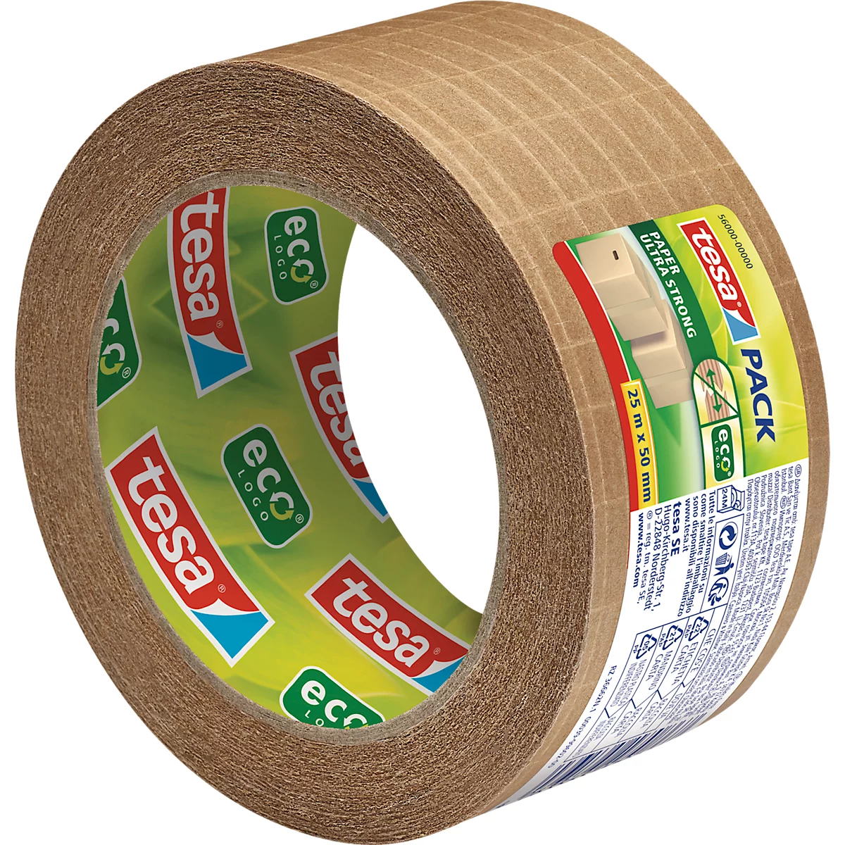 Ruban d'emballage tesapack® PAPER ULTRA STRONG ecoLogo® 56000, adhérence extra-forte, pour paquets jusqu'à 30 kg, résistant à la déchirure, sans solvant, recyclable, papier kraft