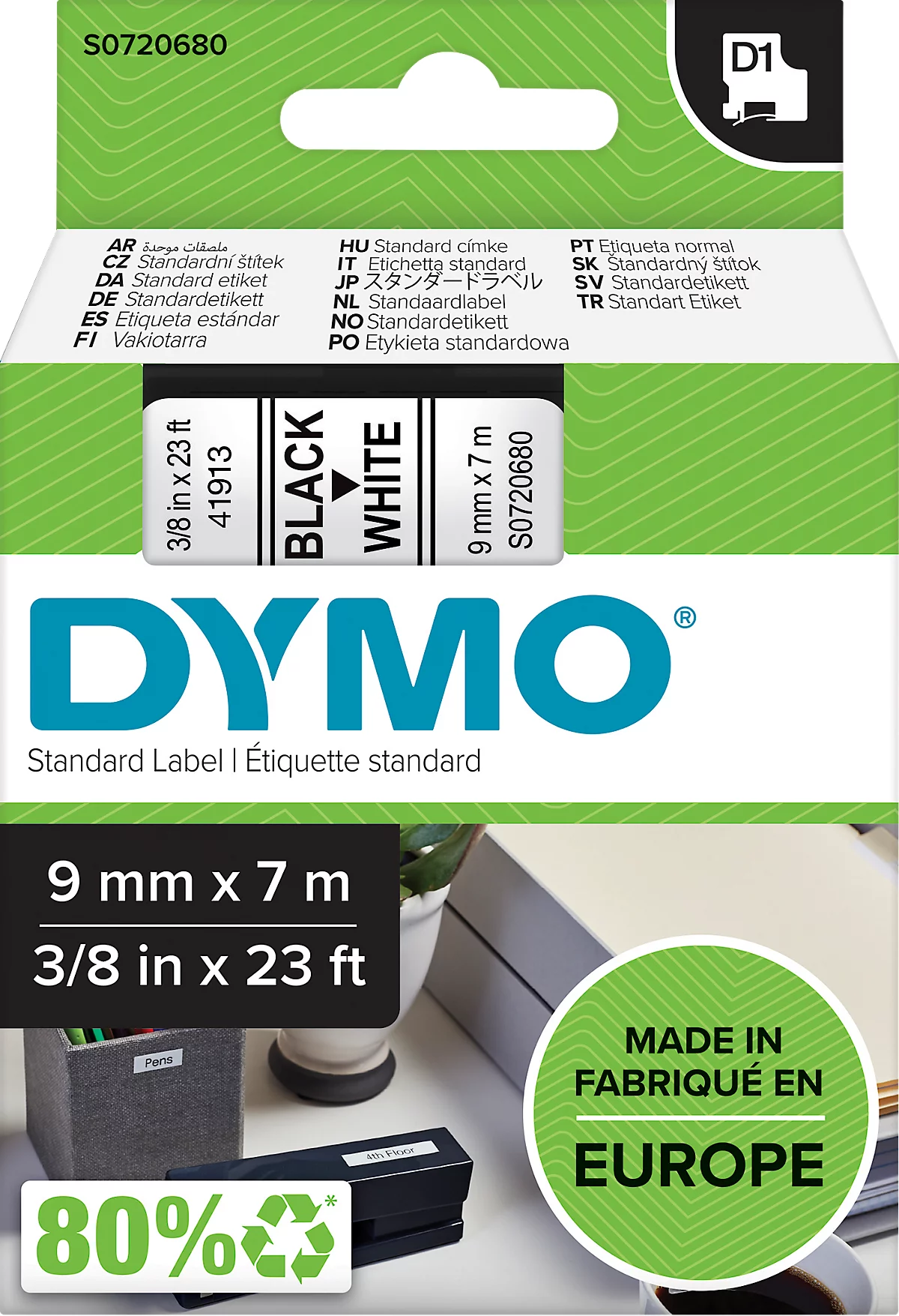 Ruban étiqueteuse Dymo 9 mm x 7 m écriture noire