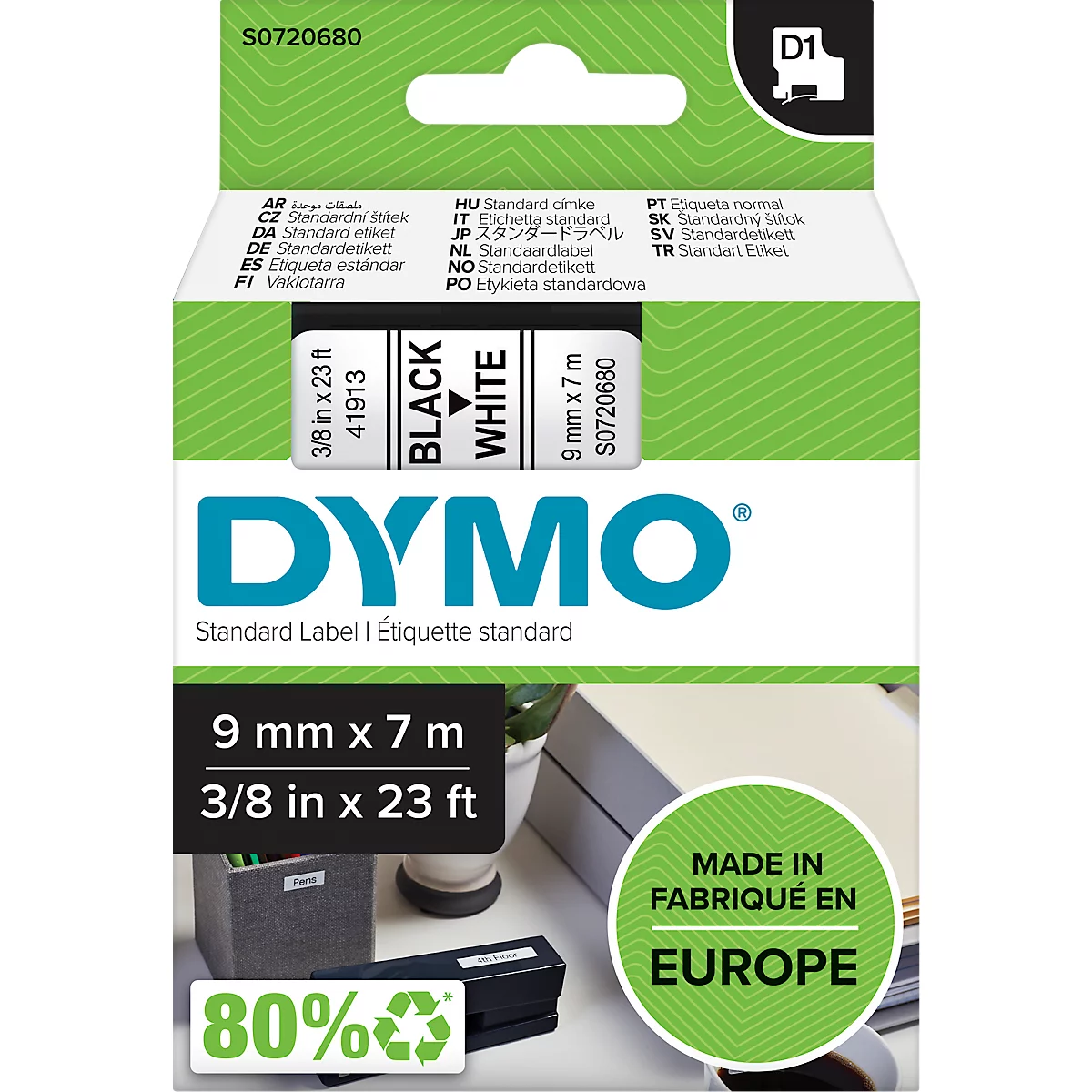 Ruban titreuse Dymo noir et blanc compatible