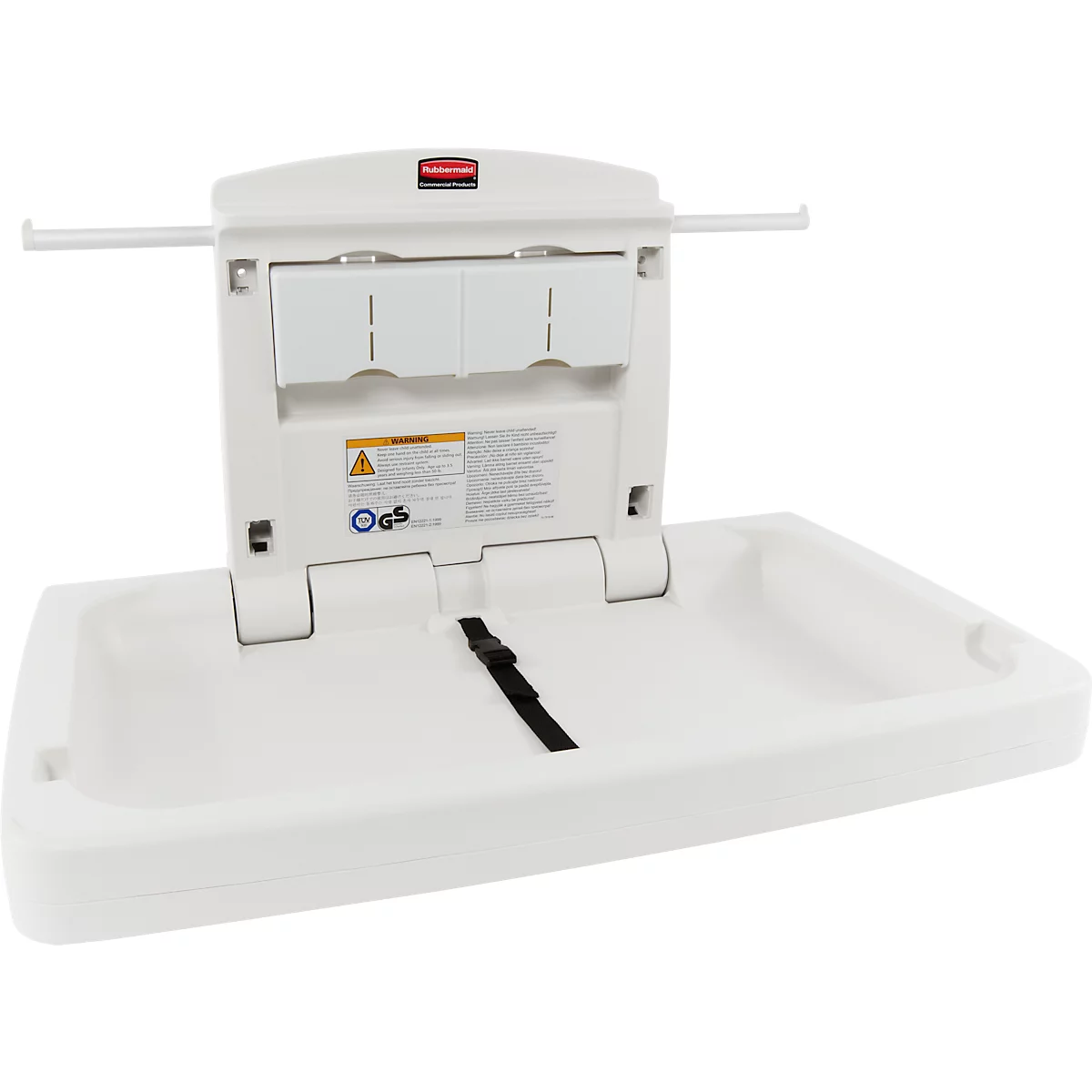 Rubbermaid® babyverschoonstation, voor horizontale wandmontage, antimicrobieel, opvouwbaar, lade, houder voor maximaal 40 documenten, PP, wit