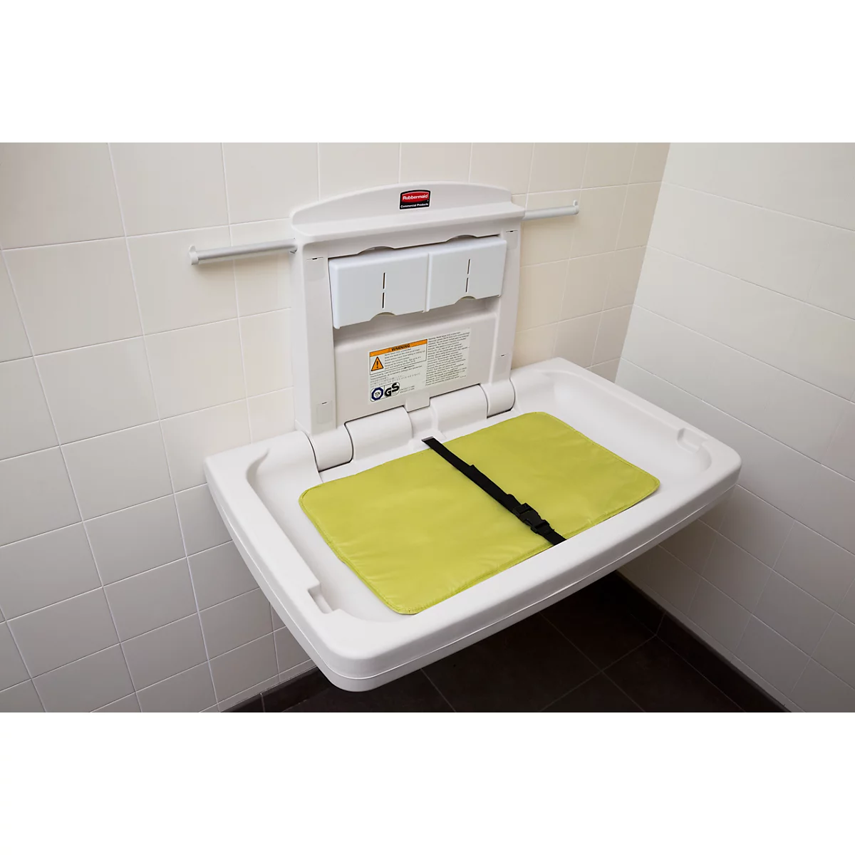Rubbermaid® babyverschoonstation, voor horizontale wandmontage, antimicrobieel, opvouwbaar, lade, houder voor maximaal 40 documenten, PP, wit