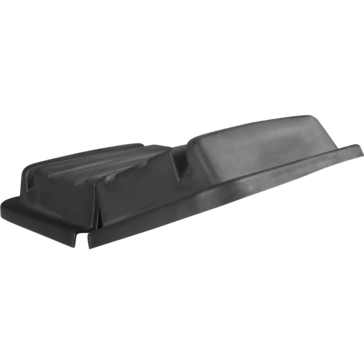 Schwarze Kunststoffschale mit rechteckiger Form und leicht gewölbter Oberfläche.