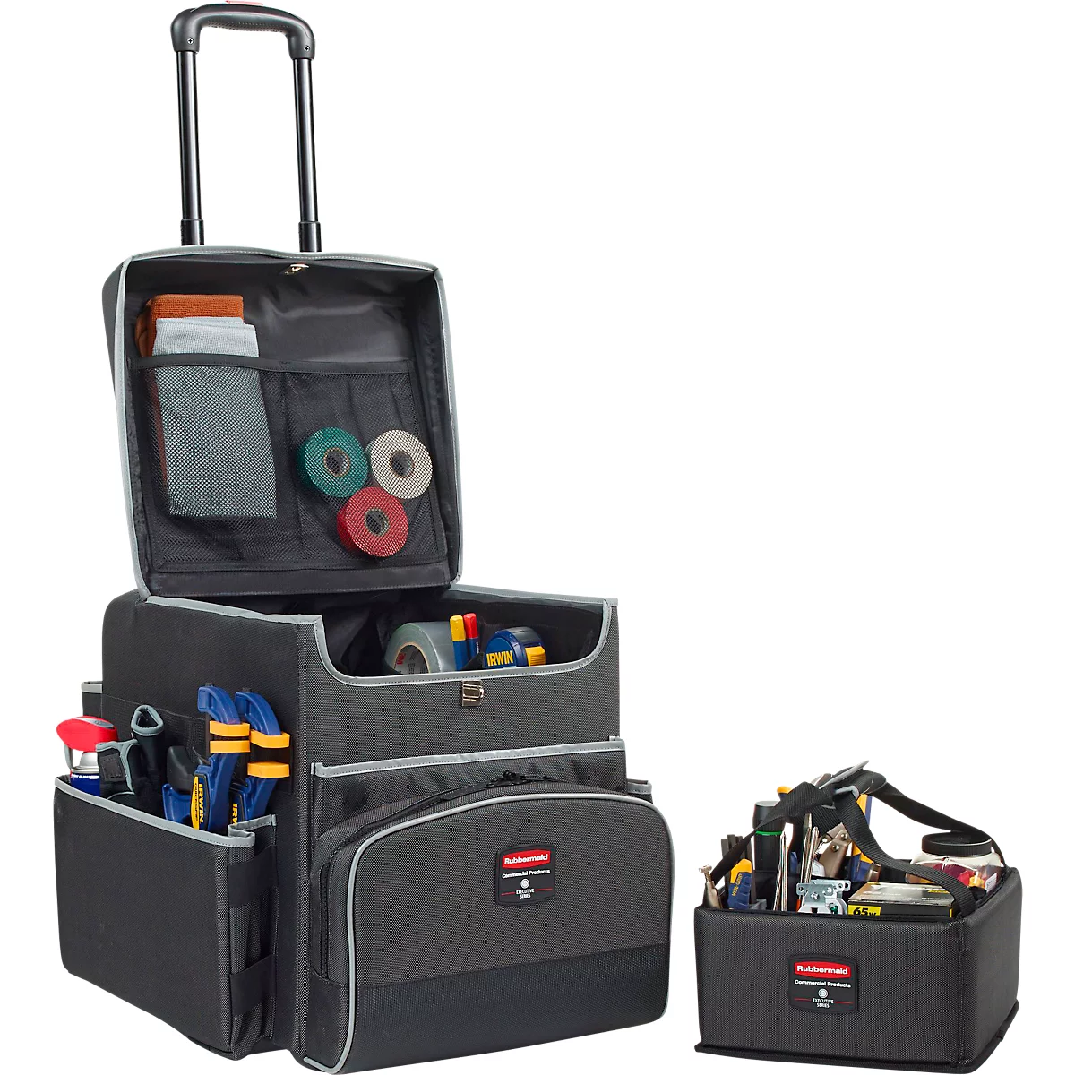 Rubbermaid® Quick Cart, klein, volume 30 l, binnencompartimenten, telescopische handgreep, L 419 x B 363 x H 432 mm, hoogwaardige kunststof, donkergrijs