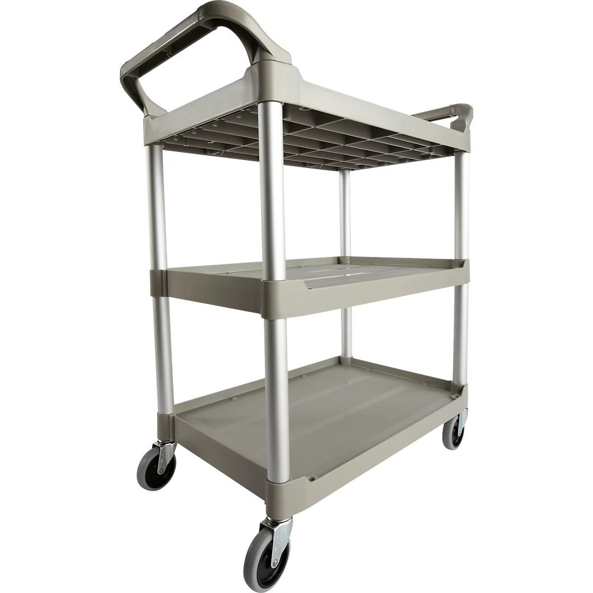 Rubbermaid servicewagen, 3 plateaus, tot 90 kg, open ontwerp, platina