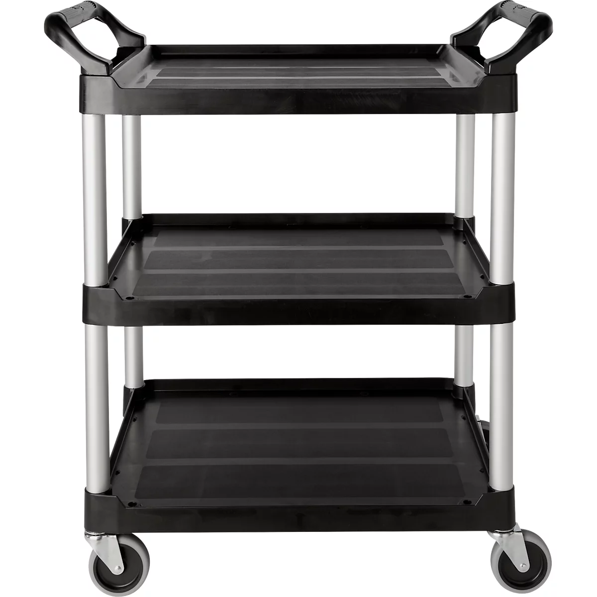 Rubbermaid servicewagen, 3 plateaus, tot 90 kg, open ontwerp, zwart