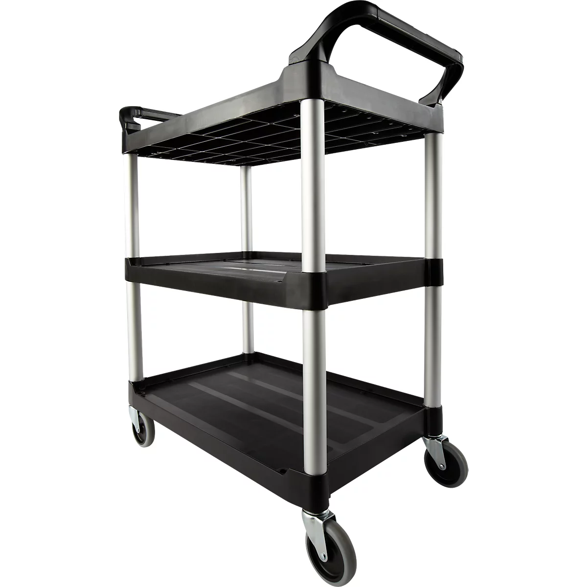 Rubbermaid servicewagen, 3 plateaus, tot 90 kg, open ontwerp, zwart
