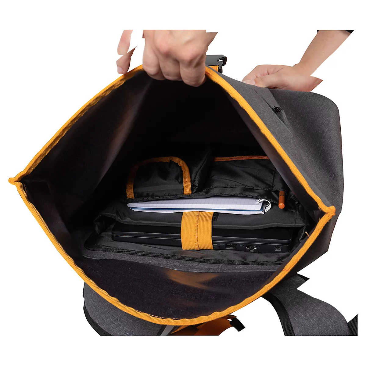 Rugzak Exacompta Exactive Young, voor laptops tot 15,6'', waterdicht, B 330 x D 140 x H 480 mm, polyurethaan, grijs