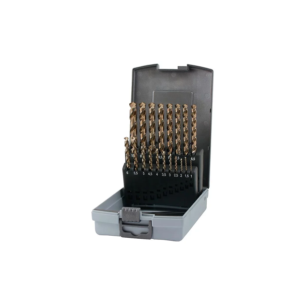 RUKO draaiboorset DIN 338 UNI, HSS-Co5, Ø 1-10 mm, 19 st., drievlakkige schacht, punthoek 135°, kunststof koffer