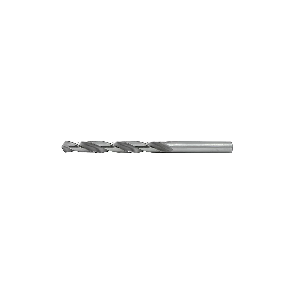 Gros plan d'un foret argenté avec des rainures en spirale. Les spirales s'étendent sur toute la longueur du foret.