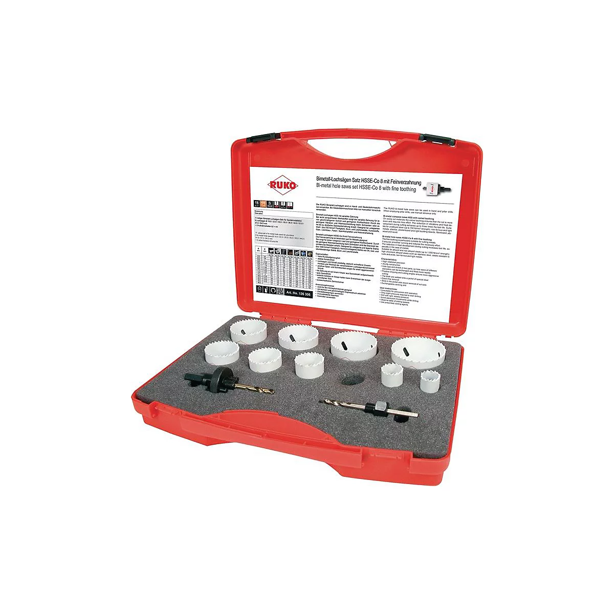 RUKO Lochsägensatz 11-tlg., Ø 19-64 mm, Schnitttiefe 38 mm, HSSE-Co8-Bi-Metall, für Sanitär, Kunststoffkoffer