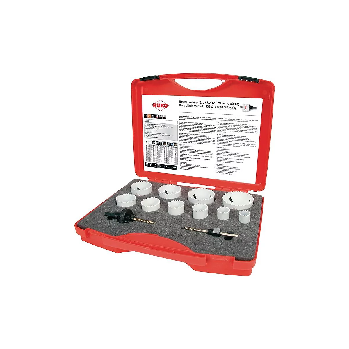 RUKO Lochsägensatz 12-tlg., Ø 22-68 mm, HSSE-Co8-Bi-Metall, Schnitttiefe 38 mm, für Sanitäranwendungen