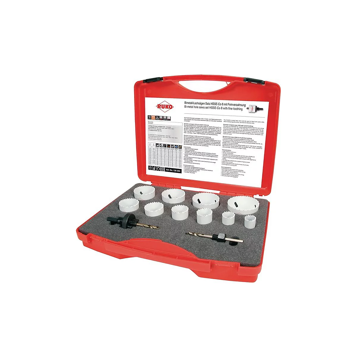 RUKO Lochsägensatz 12-tlg., HSSE-Co8-Bi-Metall, Ø 19-64 mm, Schnitttiefe 38 mm, für Sanitär, Kunststoffkoffer