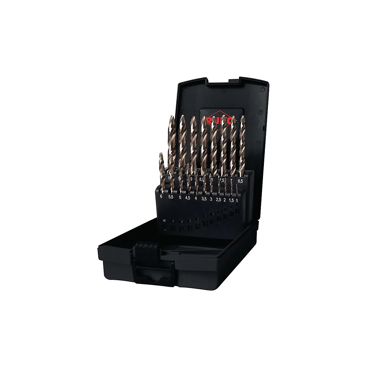 RUKO Spiralbohrersatz ULTIMATECUT FS, Ø 1-10 mm, HSS-Co5 Gold, DIN 338, FLOWSTEP®-Spitze, 19-teilig