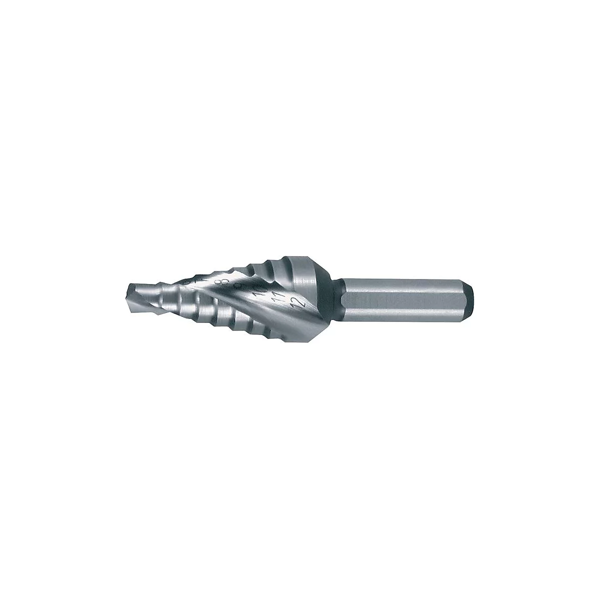 RUKO Stufenbohrer HSS, Ø 4-12 mm, Spiralnut, L 48 mm, 2 Schneiden, Kreuzanschliff, Schaltschrankbau