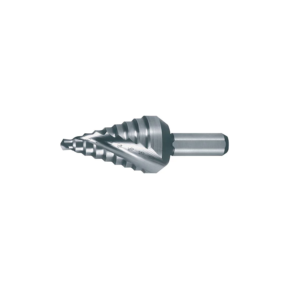 RUKO Stufenbohrer HSS, Ø 4-20 mm, Spiralnut, L 58 mm, Kreuzanschliff, Spitzenwinkel 118°, für Schaltschrankbau
