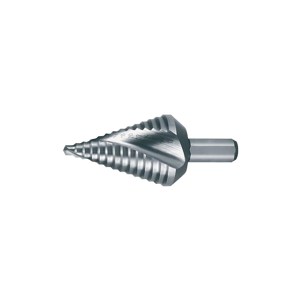 RUKO Stufenbohrer HSS, Bohrbereich 4-30 mm, Spiralnut, Gesamtlänge 72 mm, Spitzenwinkel 118°, kurze Ausführung