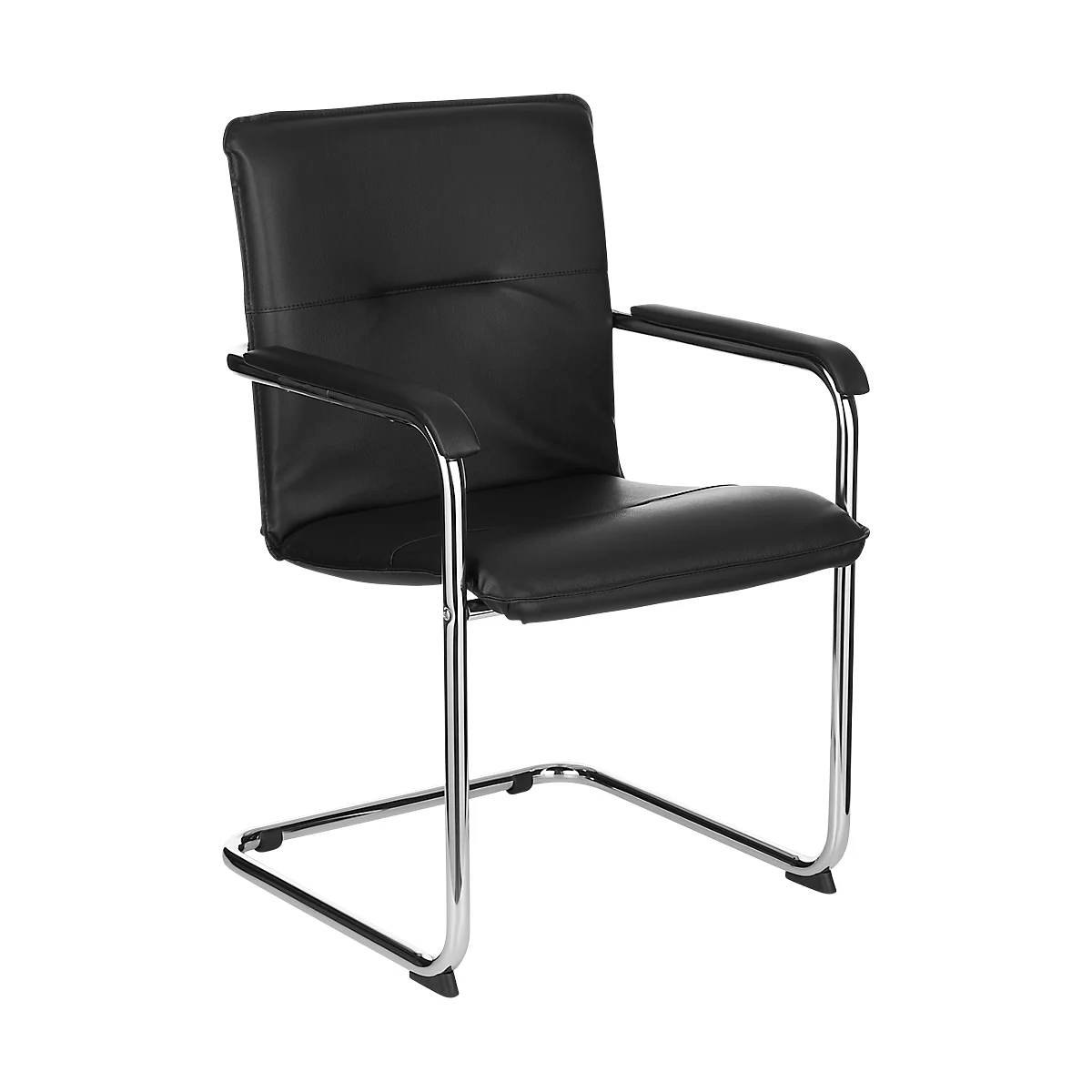 Black cantilever office chair, leather, chrome frame.