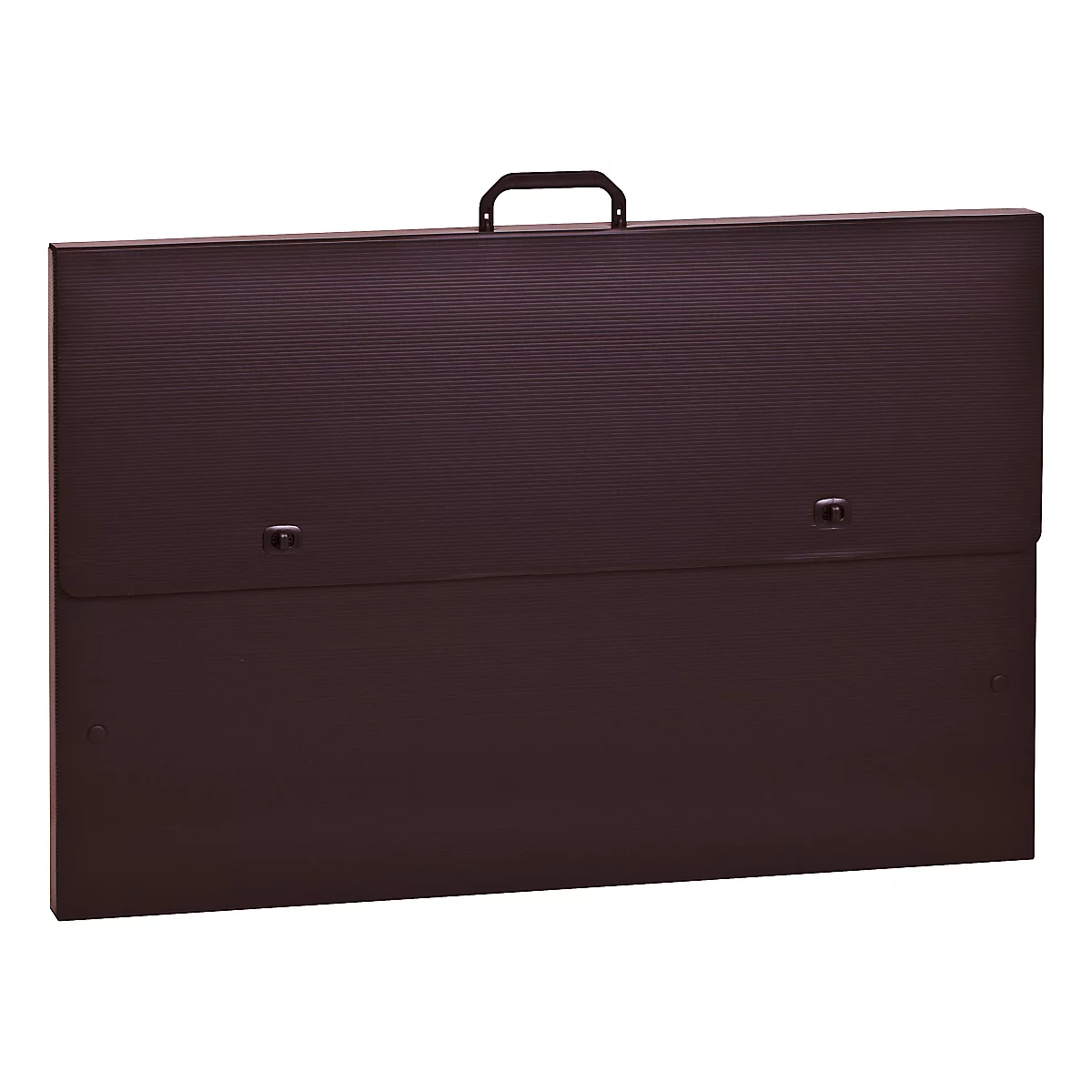 Braune Aktentasche mit geriffelter Oberfläche, Tragegriff oben. Zwei Verschlüsse.