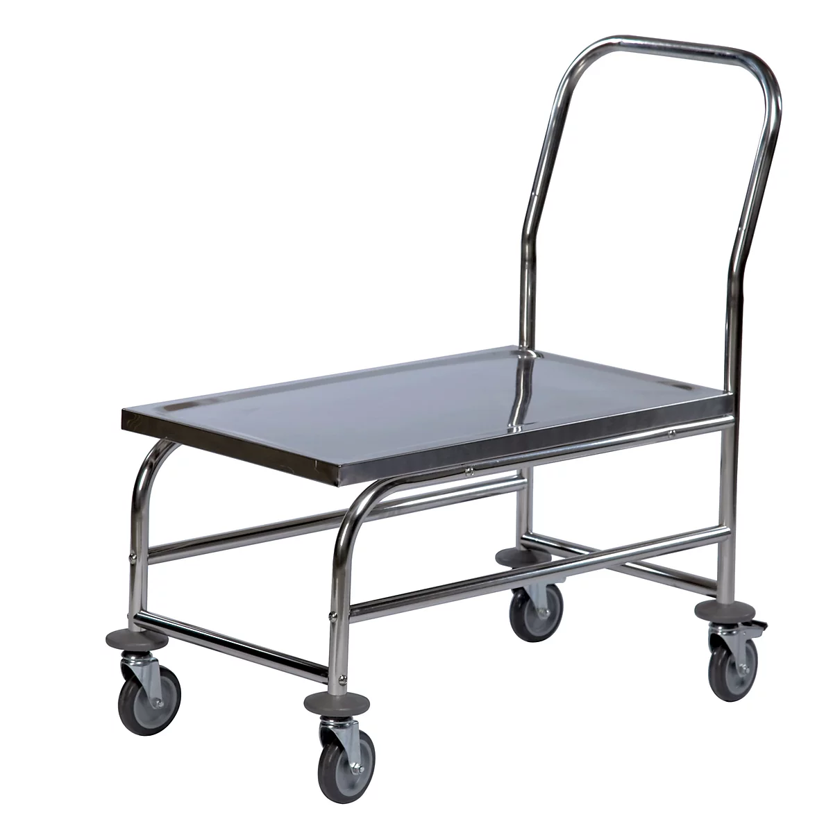 Rvs-duwwagen met opklapbare beugel en hoog laadvlak, 840 x 500 mm