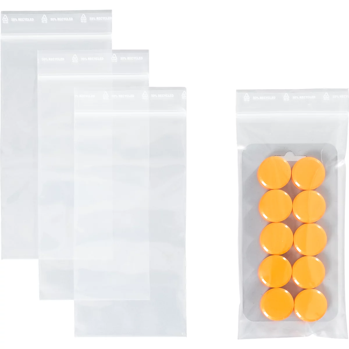 S&Z Druckverschlussbeutel, Polypropylen, 100 × 200 mm, 90 µm, 50% Regeneratanteil, transparent, ohne Druck, 1000 Stk.