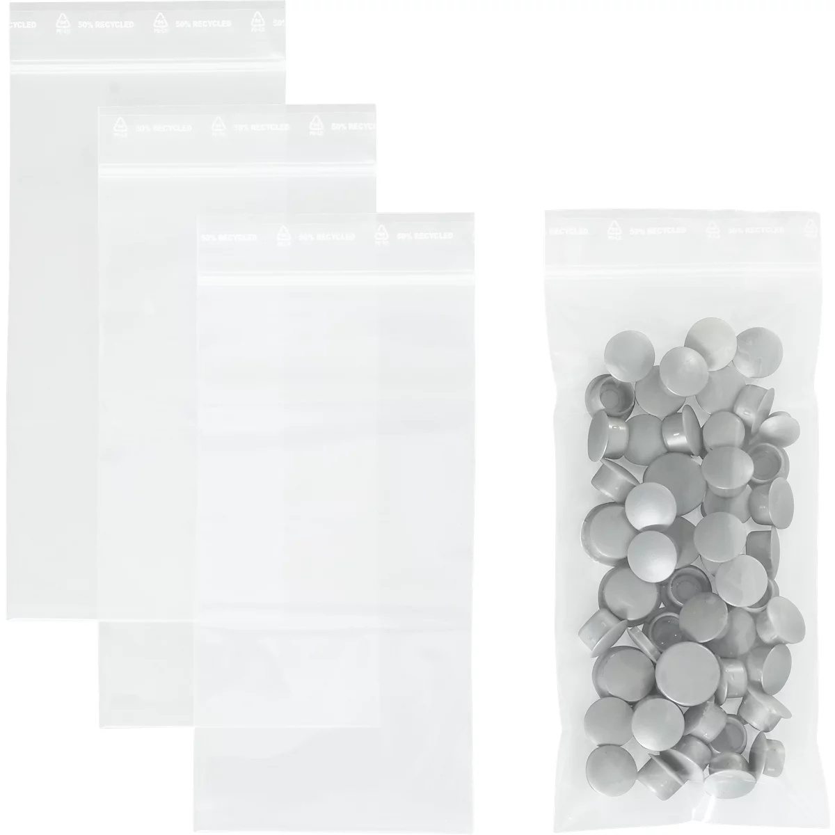S&Z Druckverschlussbeutel, Polypropylen, 100 × 200 mm, 90 µm, 50% Regeneratanteil, transparent, ohne Druck, 1000 Stk.