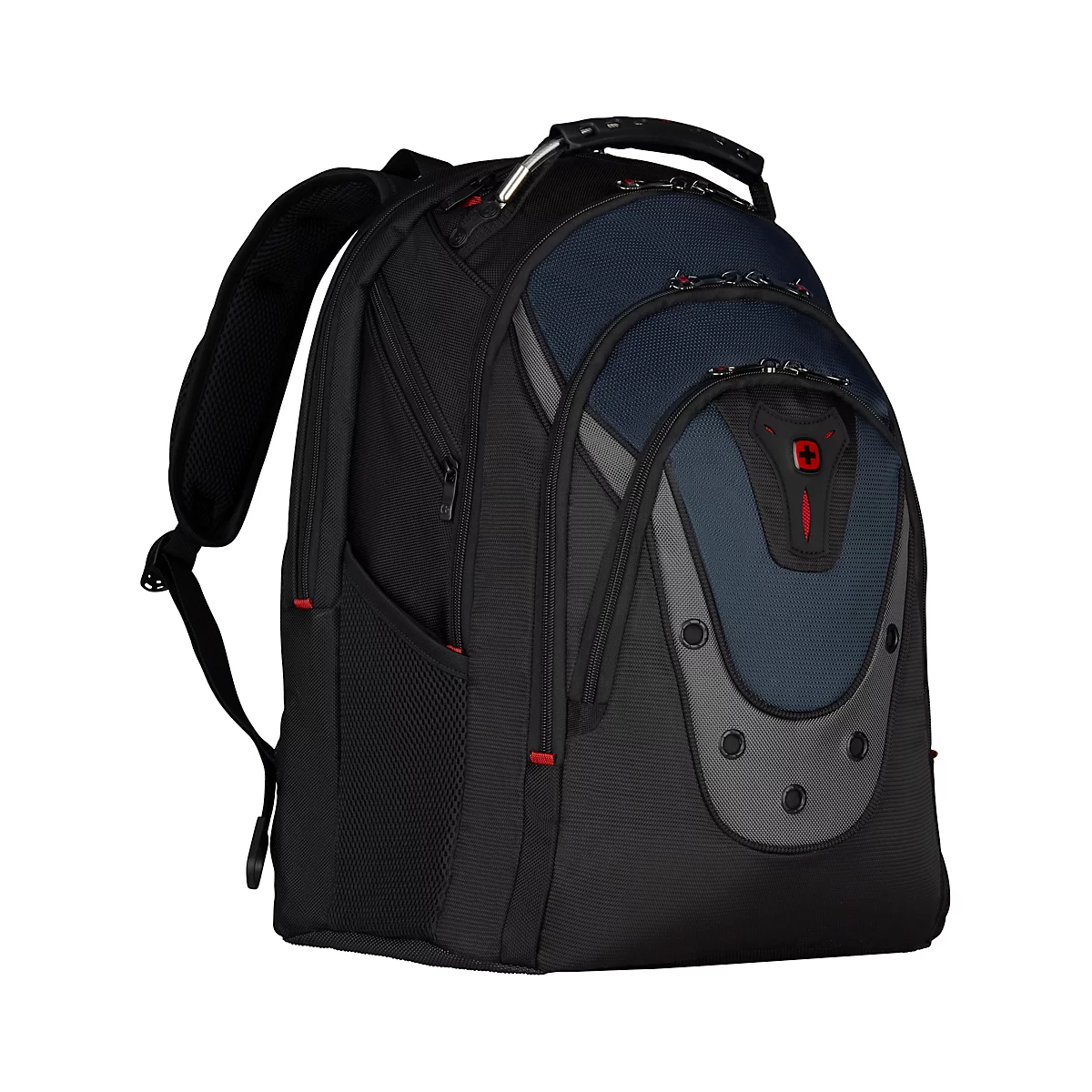 Sac à dos pour ordinateur portable Wenger Ibex, ordinateurs portables de 15.6'-17.3', compartiment pour ordinateur portable, poches latérales en filet, L 230 x l 340 x H 470 mm, 25 l, polyester, noir/bleu/gris