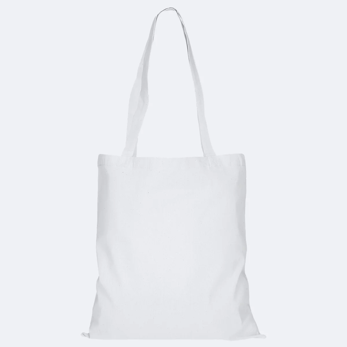 Sac fourre-tout blanc avec deux poignées sur fond clair.