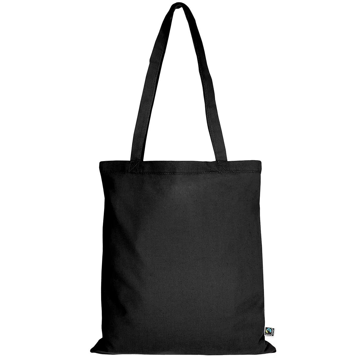 Sac fourre-tout noir avec anses sur fond blanc.