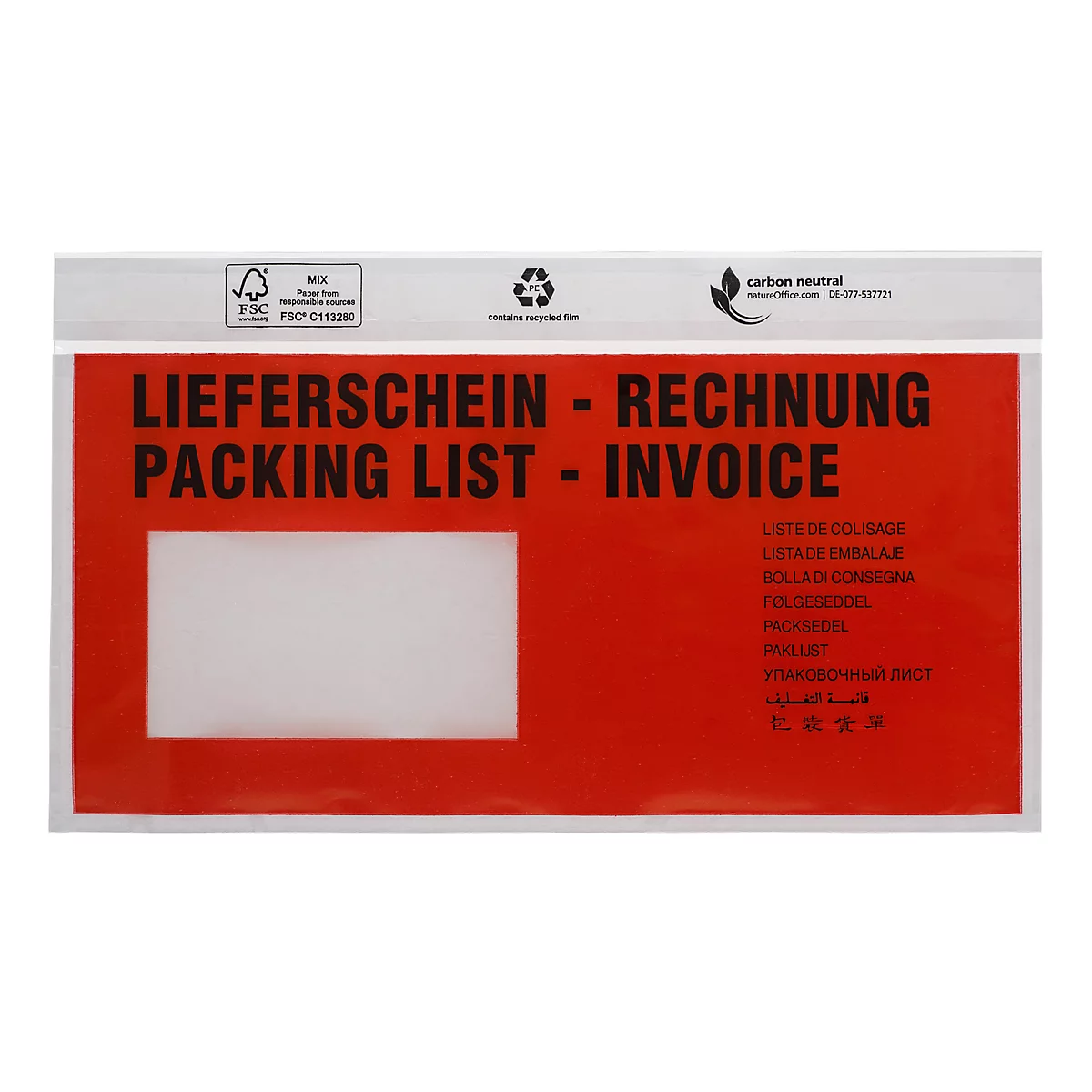 Sac en papier d'accompagnement Novafix, autocollant, format C5/C6, impression bon de livraison/facture, fenêtre à gauche, LDPE, 250 pcs.