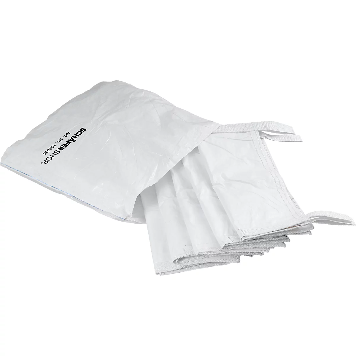 Sac pour conteneurs Big Bag, ouvert en haut, jusqu'à 1,5 t, 4 boucles de levage, 5 pièces, L 900 x P 900 x H 900 mm, blanc