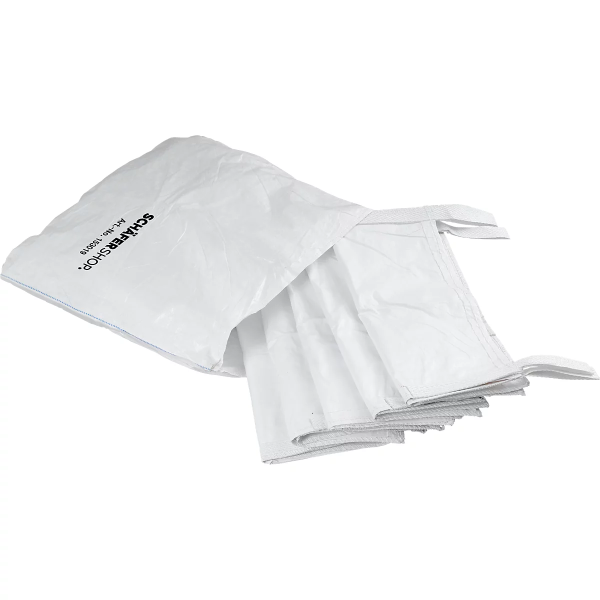 Sac pour conteneurs Schäfer Shop Genius Big Bag, ouvert en haut, jusqu'à 150 kg, 4 boucles de levage, 5 pièces, L 700 x P 700 x H 700 mm, blanc