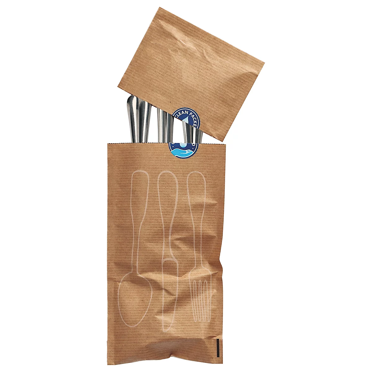 Sachets à couverts Papstar, 250 pièces, avec fermeture auto-adhésive, perforation à ouverture par déchirement, L 100 x H 260 mm, papier, naturel