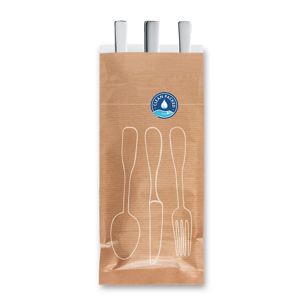 Sachets à couverts Papstar, 250 pièces, avec fermeture auto-adhésive, perforation à ouverture par déchirement, L 100 x H 260 mm, papier, naturel