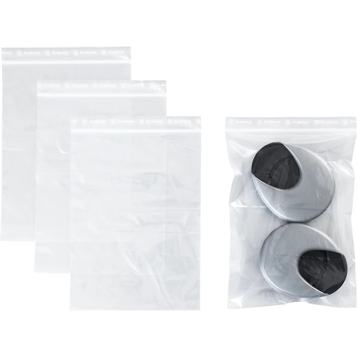Sachets à fermeture à pression - polypropylène - 50% de matières régénérées - 160 × 220 mm - 50 µm - transparent - sans zone inscriptible - 1000 pièces par paquet