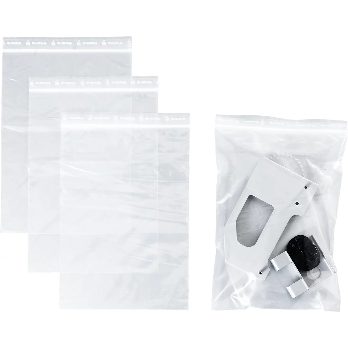 Sachets à fermeture à pression - polypropylène - 50% de matières régénérées - 180 × 250 mm - 50 µm - transparent - sans zone inscriptible - 1000 pièces par paquet