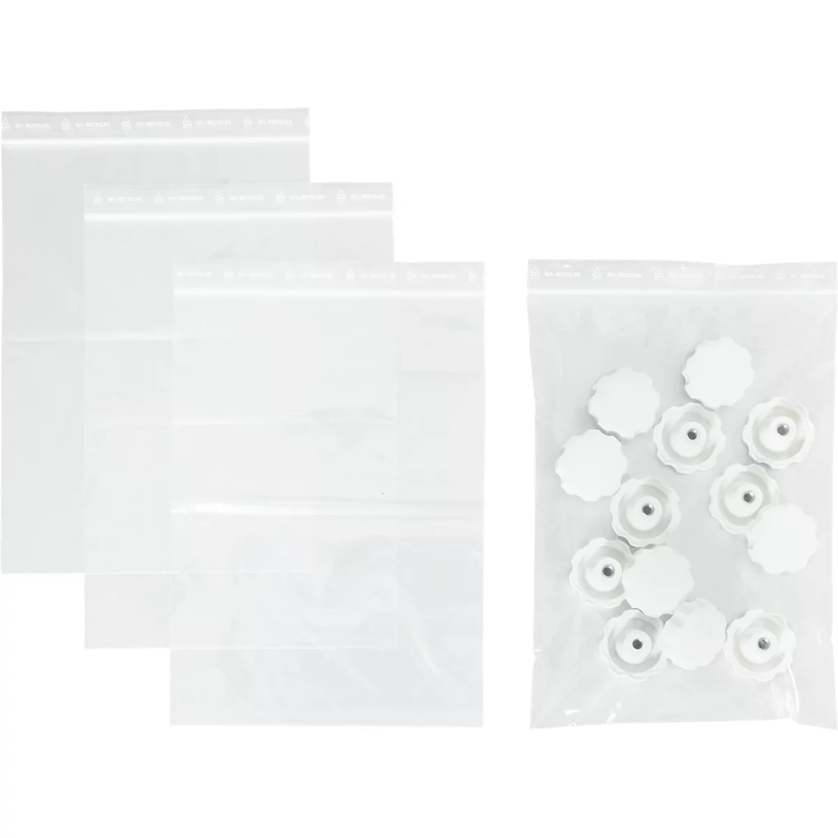 Sachets à fermeture à pression - polypropylène - 50% de matières régénérées - 180 × 250 mm - 50 µm - transparent - sans zone inscriptible - 1000 pièces par paquet
