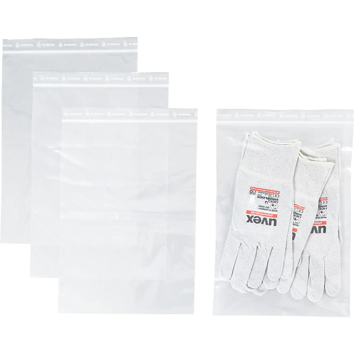 Sachets à fermeture à pression - polypropylène - 50% de matières régénérées - 220 × 310 mm - 50 µm - transparent - sans zone inscriptible - 1000 pièces par paquet