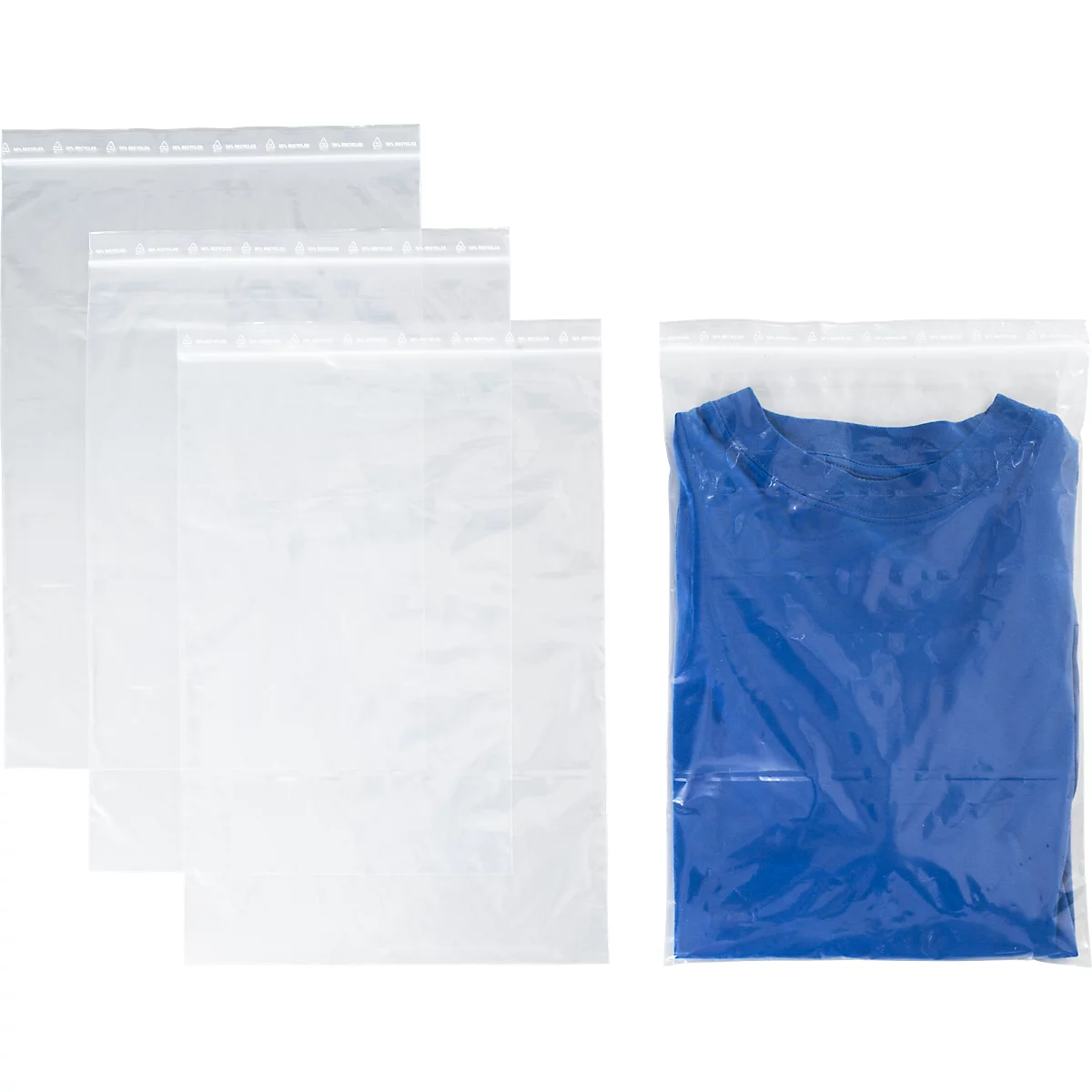 Sachets à fermeture à pression - polypropylène - 50% de matières régénérées - 280 × 400 mm - 50 µm - transparent - sans zone inscriptible - 1000 pièces par paquet