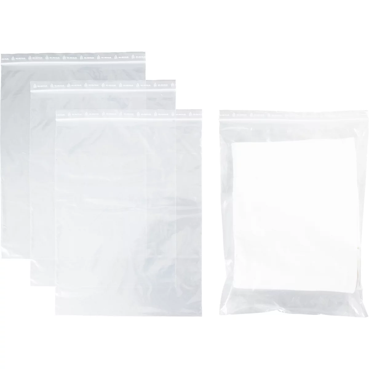Sachets à fermeture à pression - polypropylène - 50% de matières régénérées - 300 × 400 mm - 50 µm - transparent - sans zone inscriptible - 1000 pièces par paquet