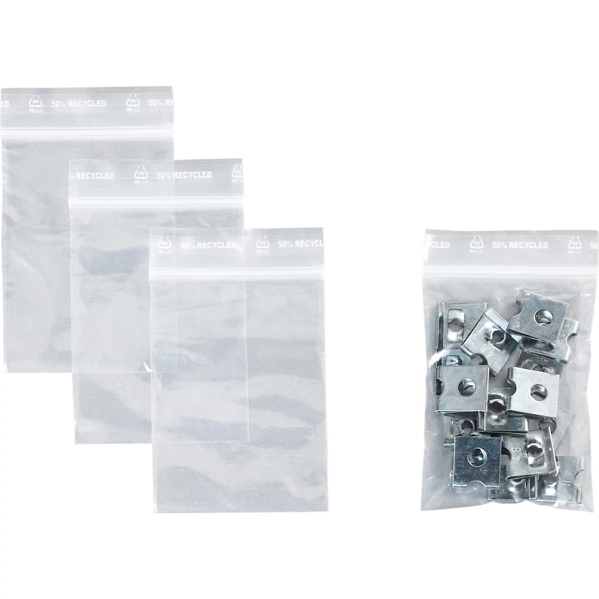 Sachets à fermeture à pression - polypropylène - 50% de matières régénérées - 60 × 80 mm - 50 µm - transparent - sans zone inscriptible - 1000 pièces par paquet