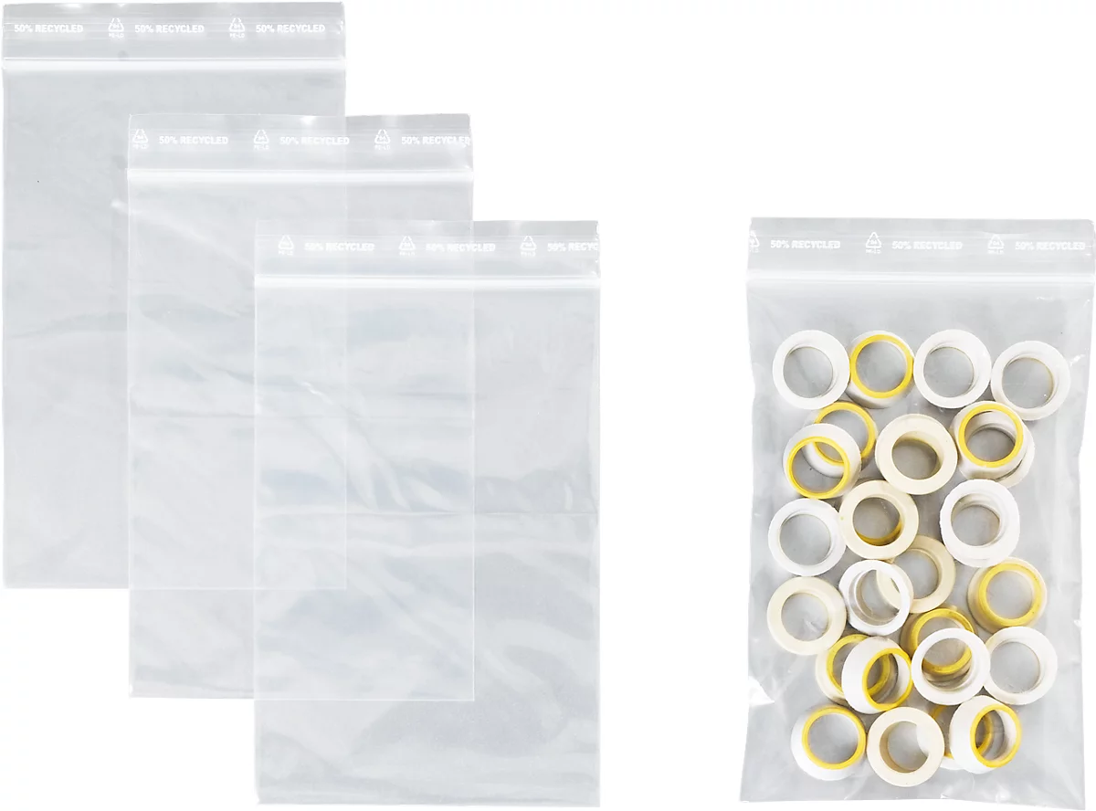 Sachets Zip 3 bandes Plastique Qualité Alimentaire Dimensions en mm -  largeur x hauteur 40 x 60