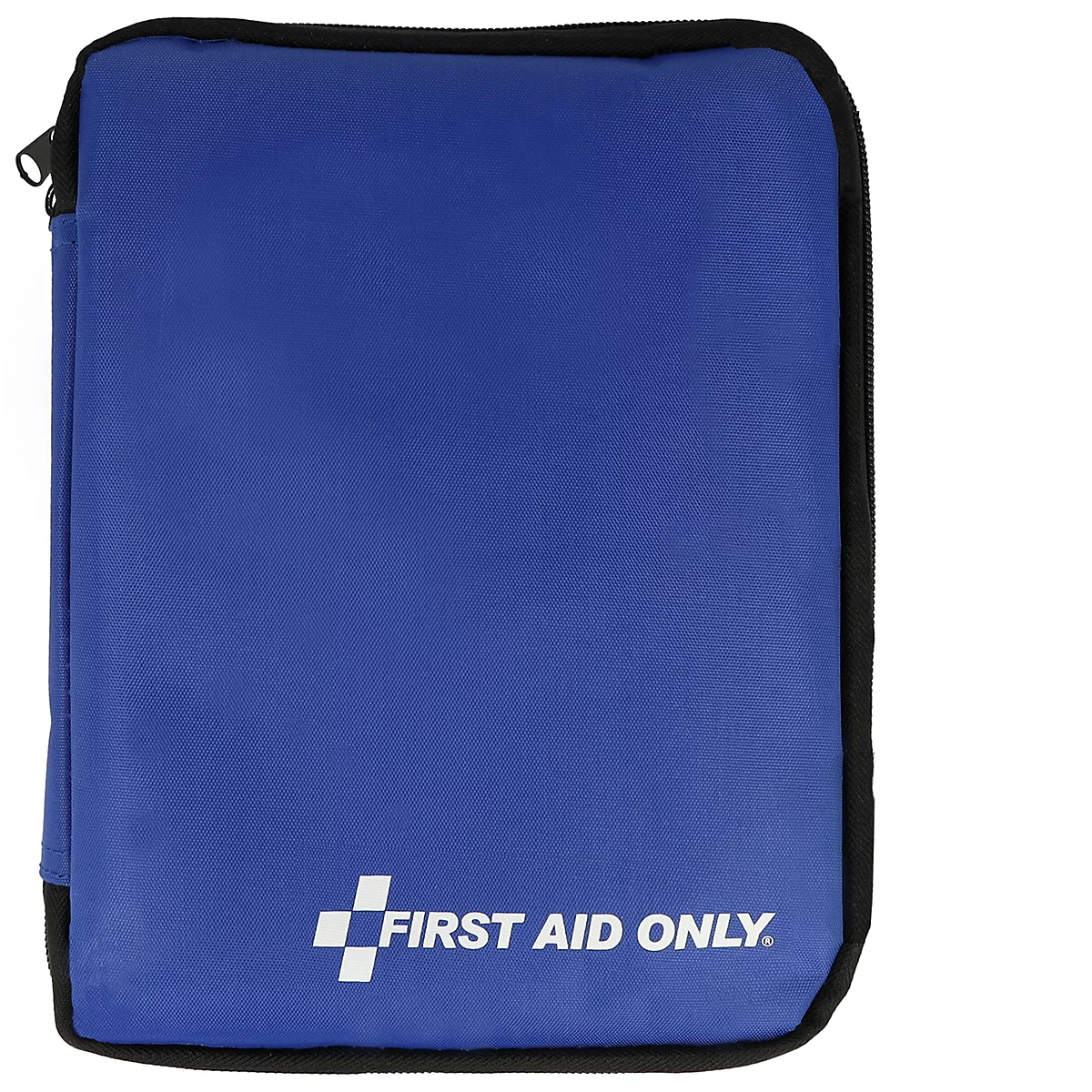 Trousse de premiers secours bleue avec fermeture éclair et texte "FIRST AID ONLY", autocollant à droite "50 pièces".