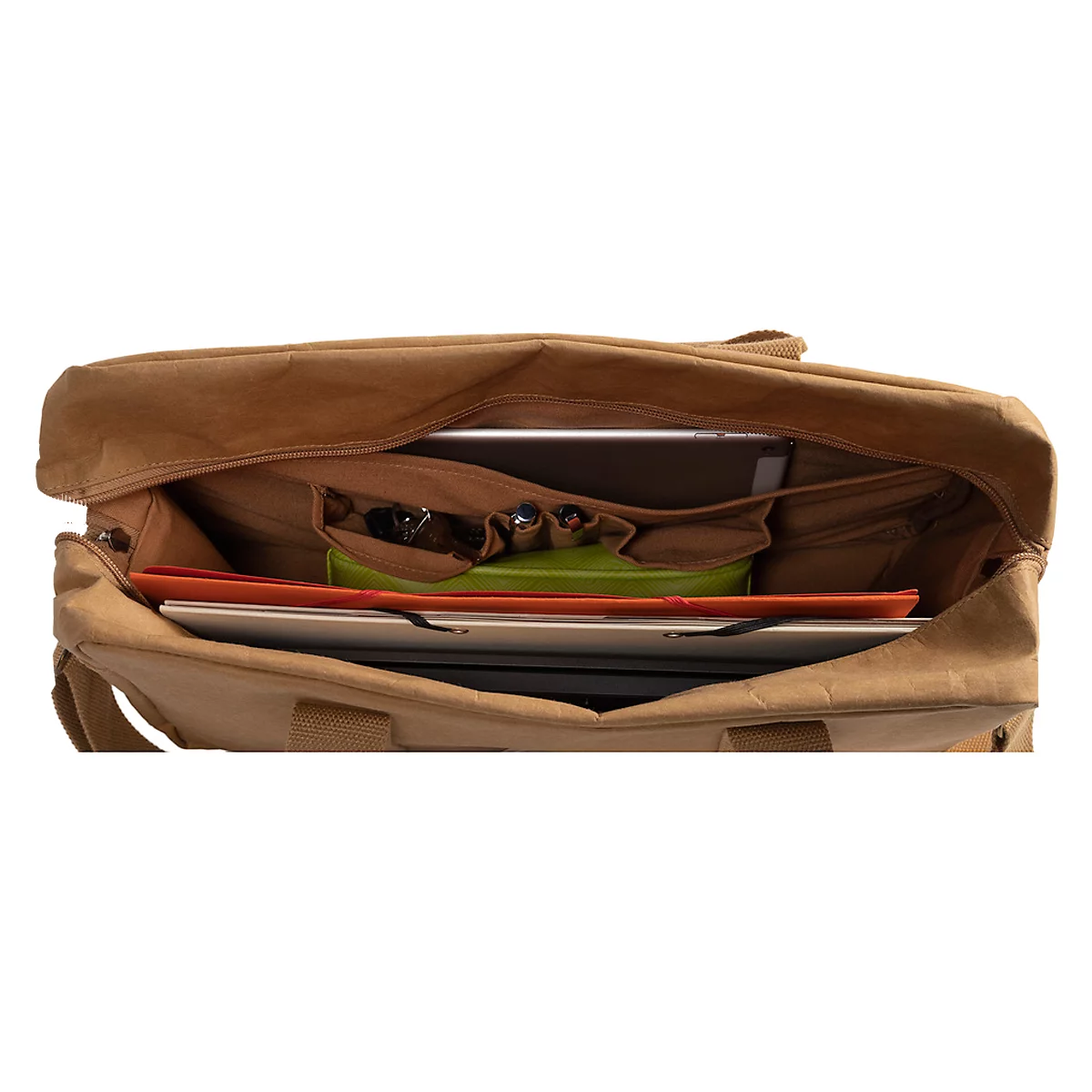 Sacoche pour ordinateur portable Exacompta Eterneco V2, aspect cuir, pour ordinateurs portables jusqu'à 15', documents jusqu'à DIN A4, L 400 x P 130 x H 290 mm, papier, marron