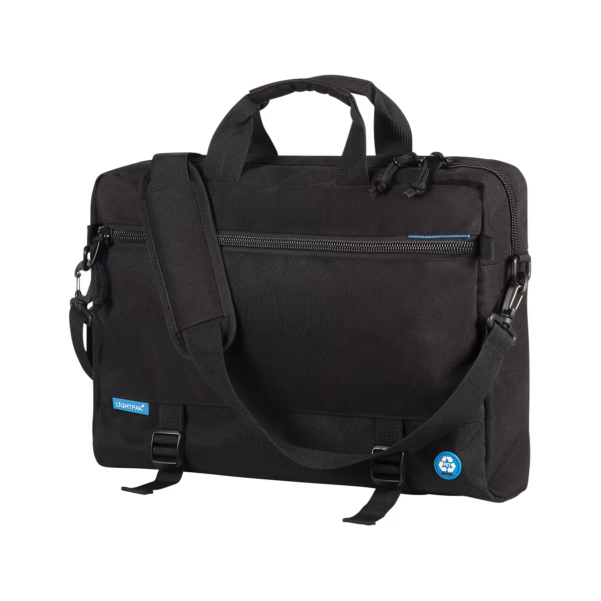 Sacoche pour ordinateur portable LIGHTPAK®, 3-en-1, pour 1 ordinateur portable jusqu'à 15.6'', compartiment principal &amp; poche zippée, bandoulière détachable, PET recyclé, noir
