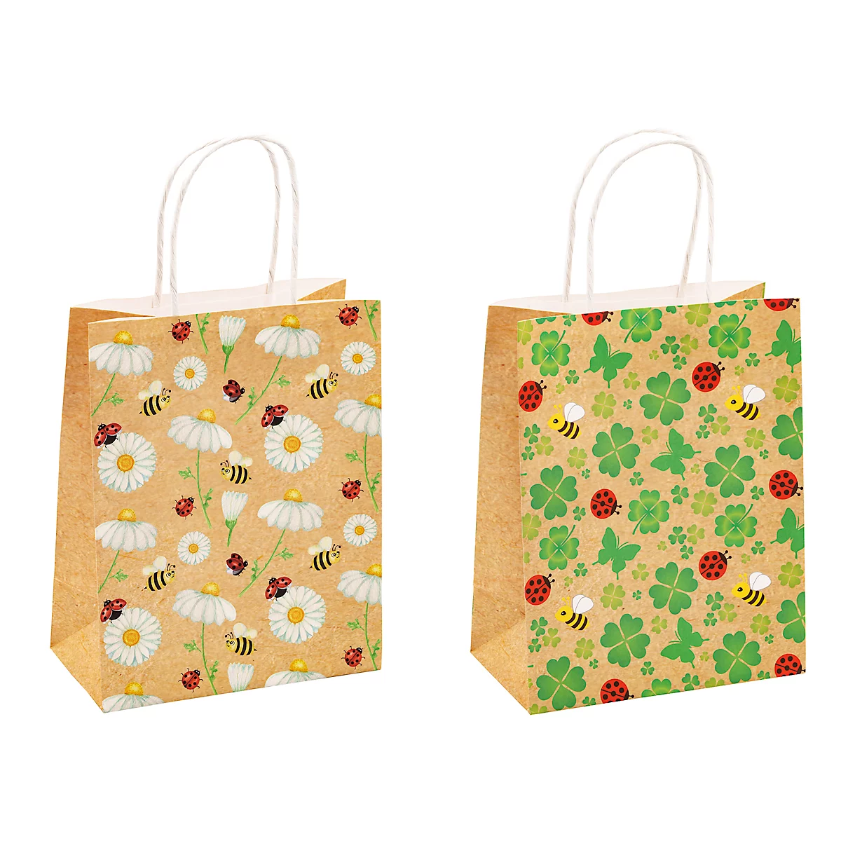 Sacs cadeaux TSI en trèfle, papier kraft, L 180 x P 100 x H 230 mm, 12 pièces, motif unique