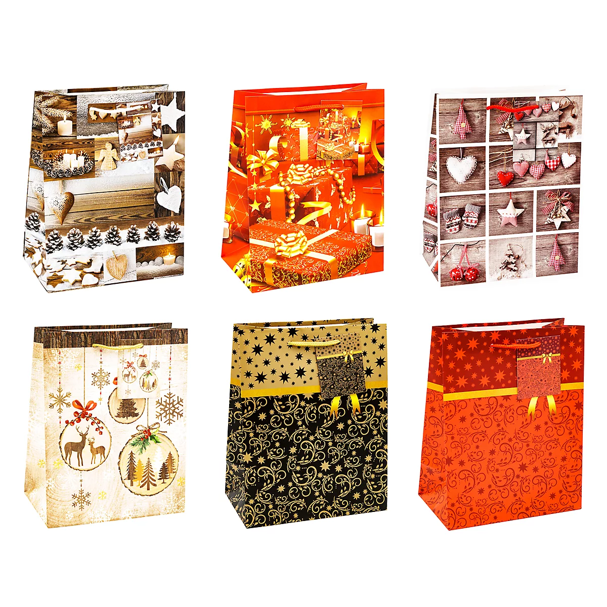 Sacs de Noël TSI série 9, polypropylène, L 180 x P 100 x H 230 mm, lot de 12, 6 motifs assortis